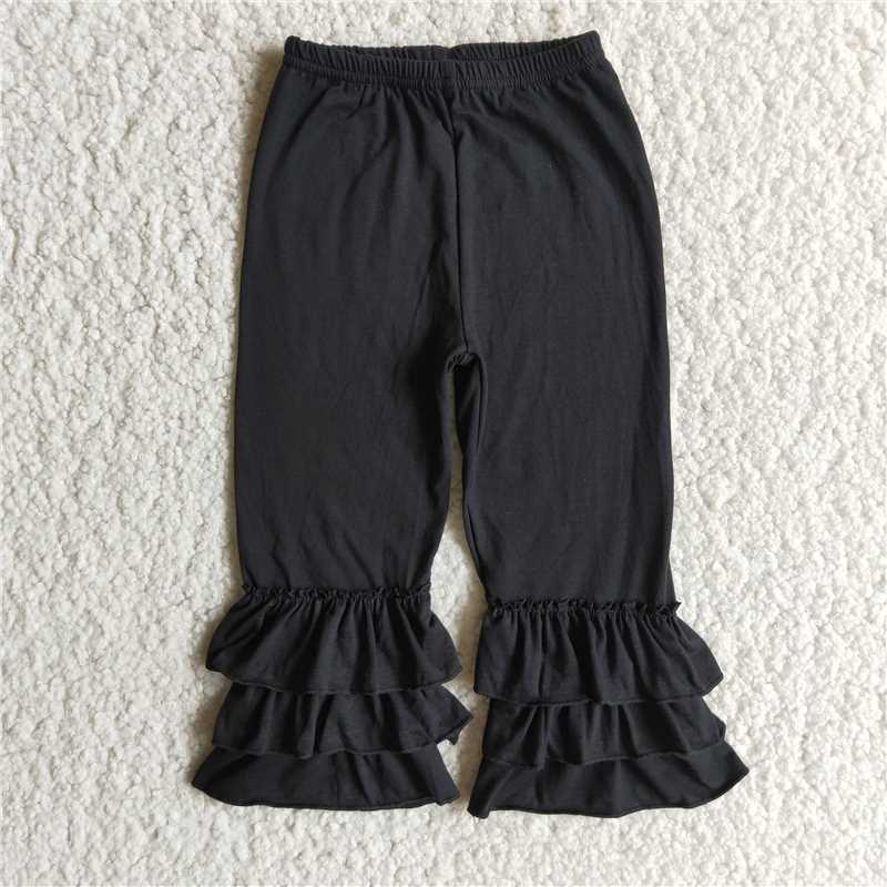 C6-12 Black Three-Layer Ruffle Hem Trousers