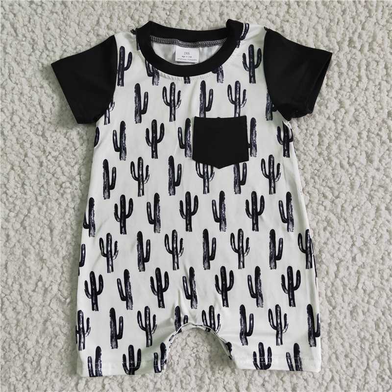 SR0017 Black Cactus Pocket Short Sleeve Bodysuit