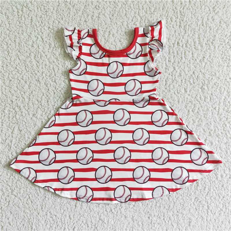 GSD0083 Girls Red Stripe Baseball Flying Sleeve Skirt