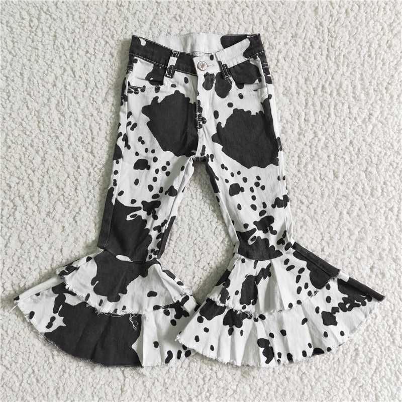 P0001 Denim Cow Print Double Lace Trousers