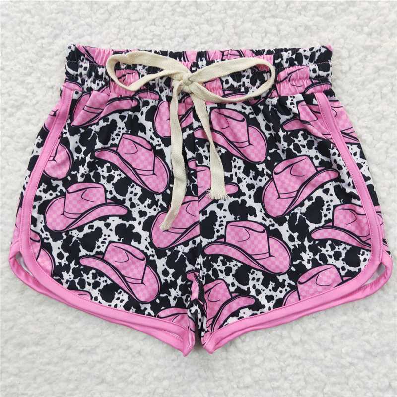 SS0091 cow print pink hat girl shorts