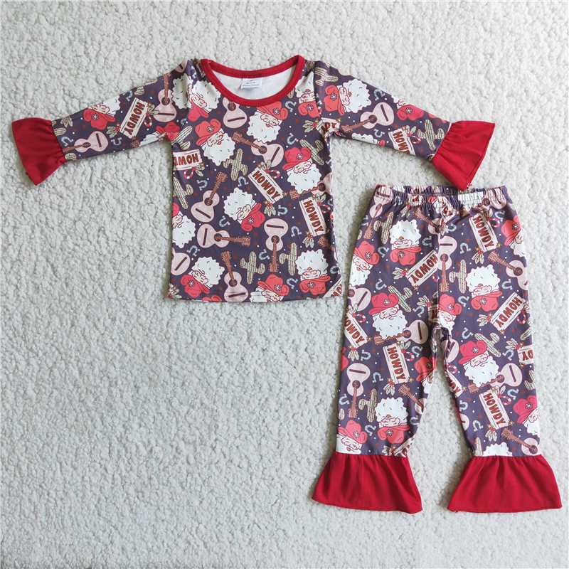 6 A6-14 Baby girls guitar santa pajama set