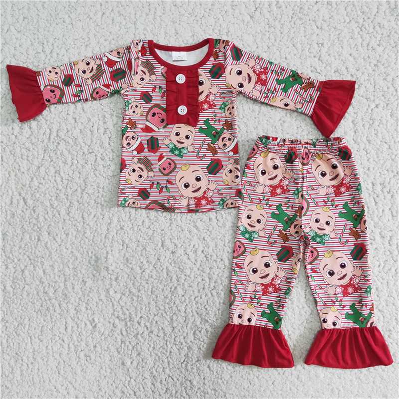 6 A6-29 Girls Long Sleeve Pants Pajama Set