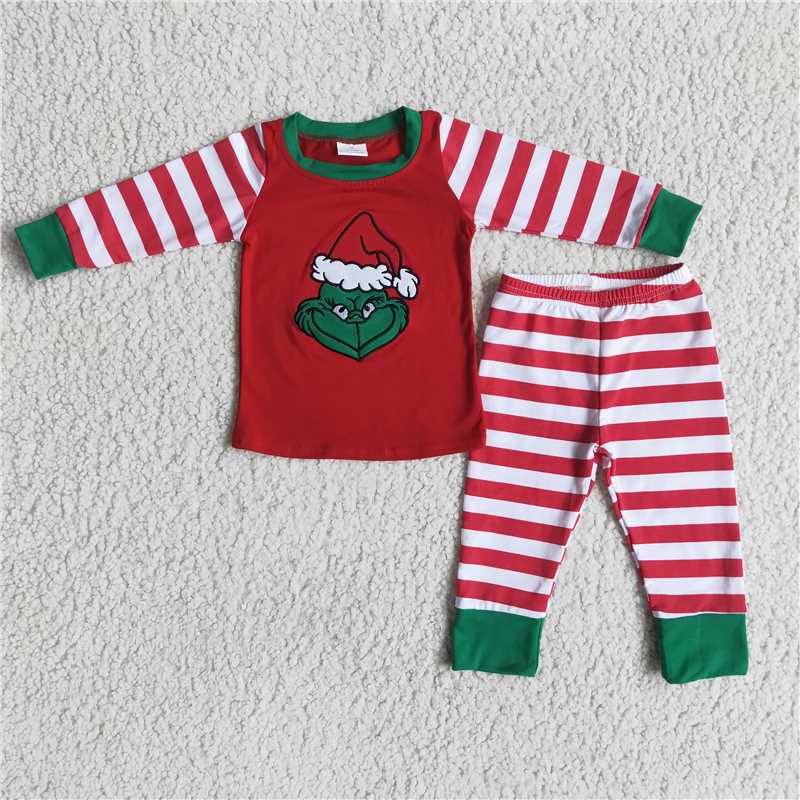 6 B5-18 Boys Embroidered Striped Pajama Set