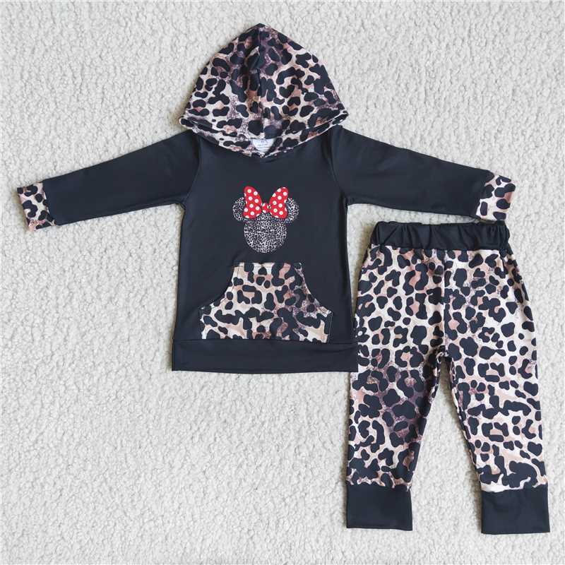 6 A0-14 Leopard Print Hooded Long Sleeve Trousers Set