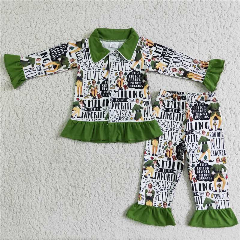 6 B6-5 Girls Green Pajamas Long Sleeve Pants Set