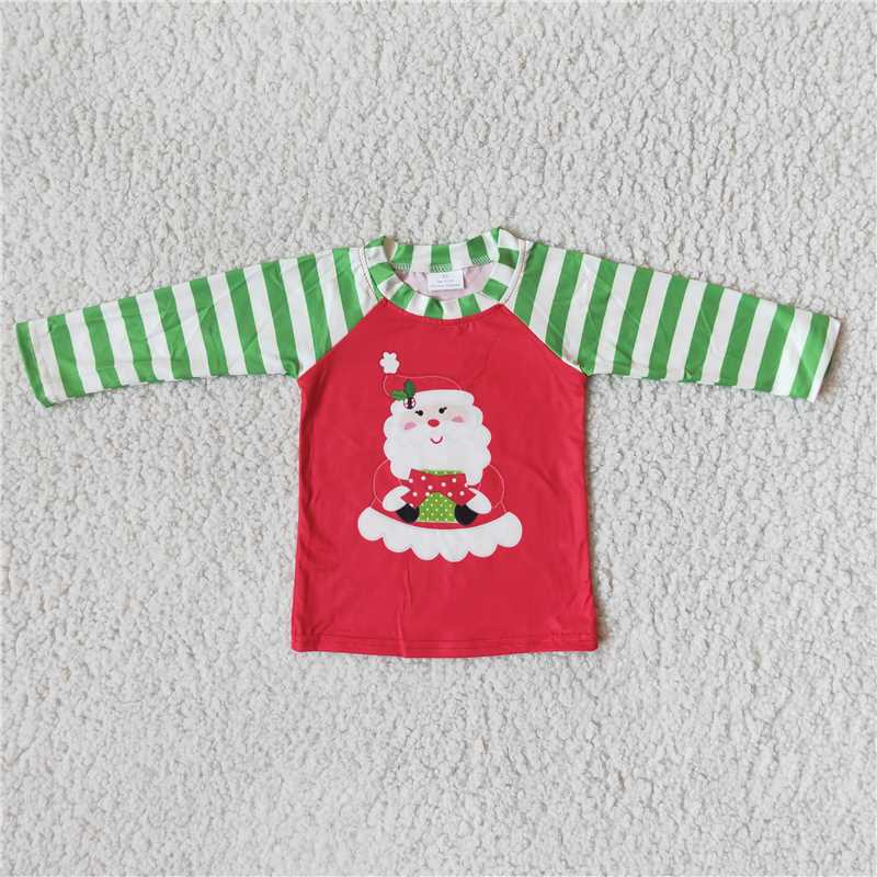 6 A32-1 Green Striped Long Sleeve Red Sleeve Christmas Top D 1021