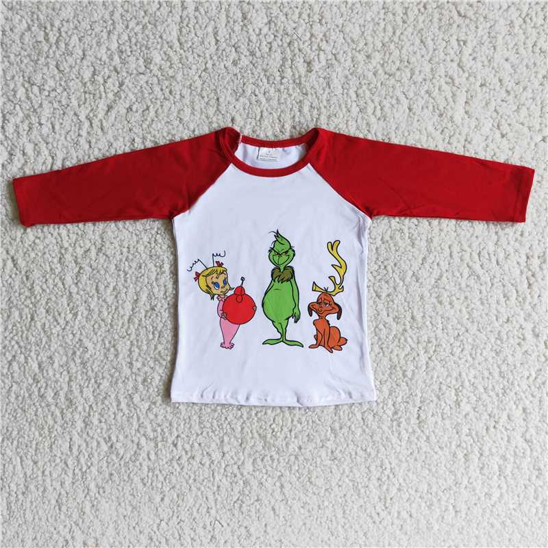 6 A24-2 White Green Monster Red Long Sleeve Top