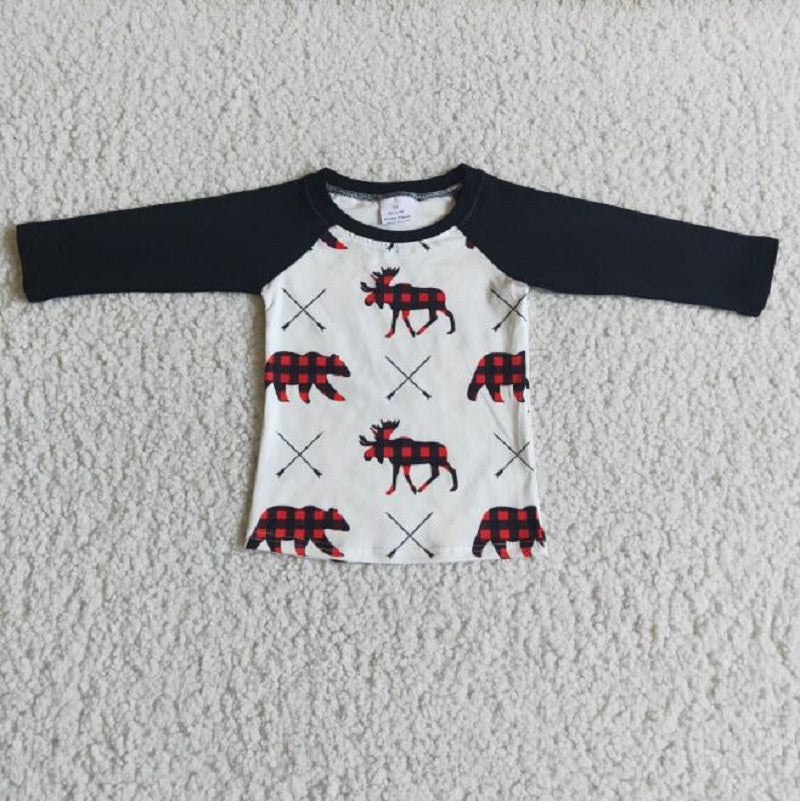 6 B6-32 Plaid Bear Black Long Sleeve Boys Top D 1101