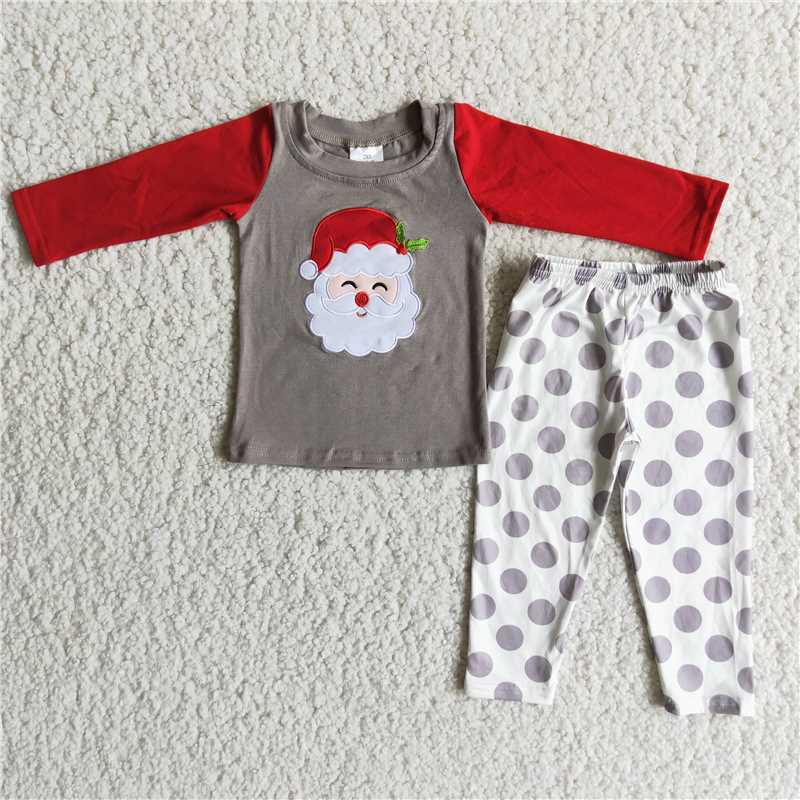 6 A20-14 Santa Red Long Sleeve Polka Dot Pants