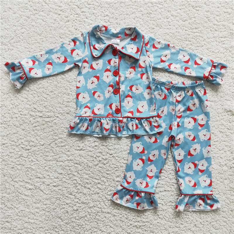 6 B6-22 baby girls blue santa pajama set