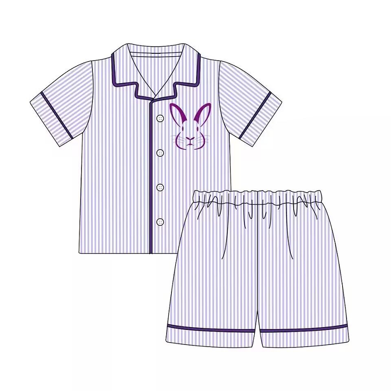 BSSO0105 Boys Bunny Purple Stripe Short Sleeve Shorts Set