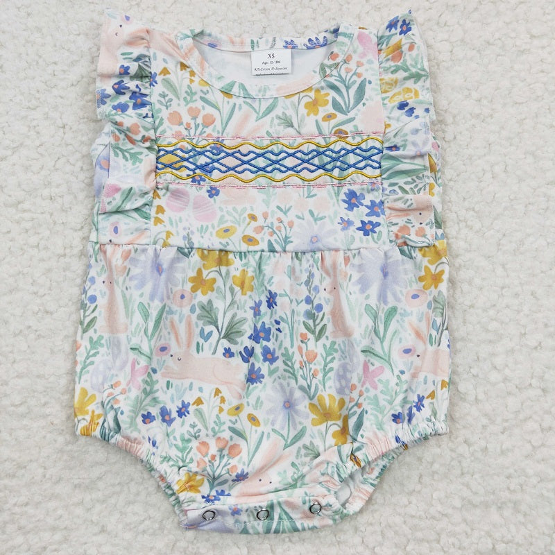 SR0262 Rabbit flower blue flying sleeve bodysuit