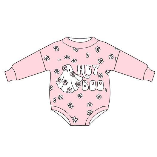 LR0054 HEY BOO Ghost Pink Long Sleeve Bodysuit