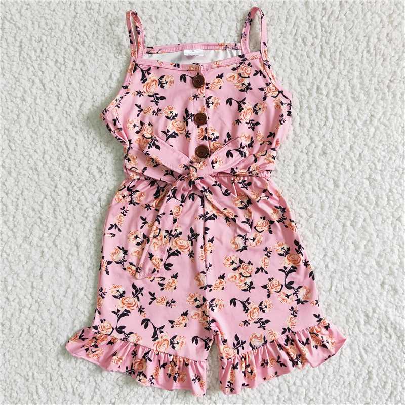 SR0003 New summer Pink Sling Lace Floral Lace-Up Bodysuit