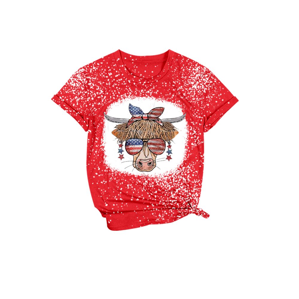 GT0114 Girls' National Day cow sunglasses red short-sleeved top