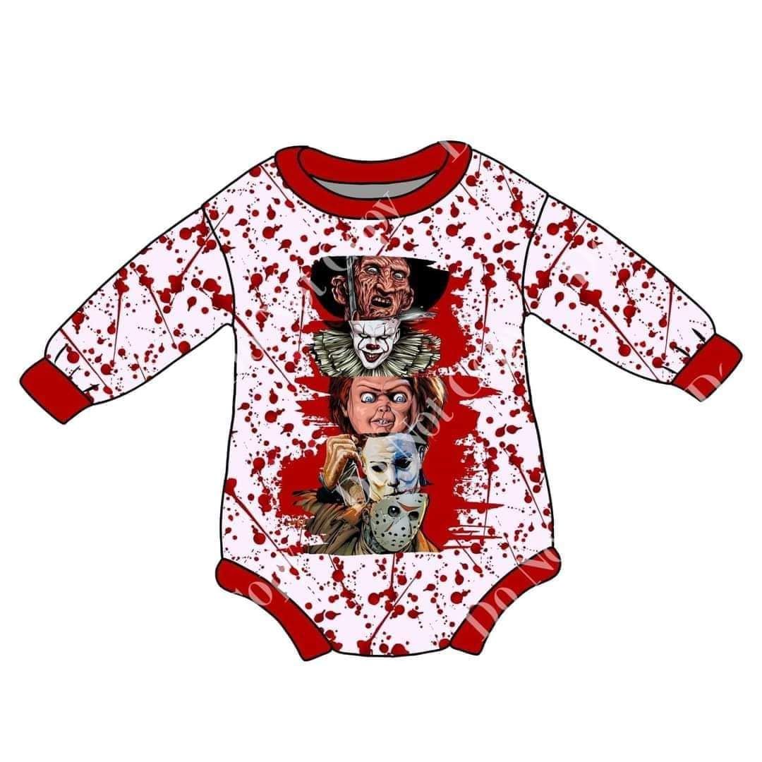 LR0077 Demon Red Long Sleeve Romper Bodysuit