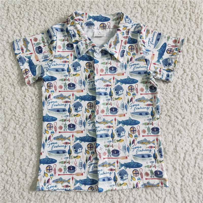 BT0010 Boys Fish Lapel Button Short Sleeve Top Shirt
