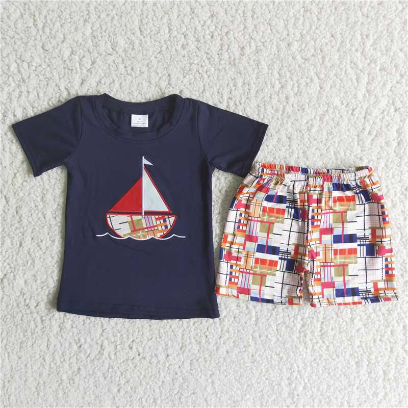 C8-10 Sailing Blue Short Sleeve Mélange Shorts