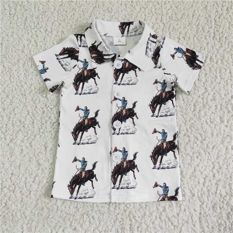 BT0011 Boy Riding Button White Shirt