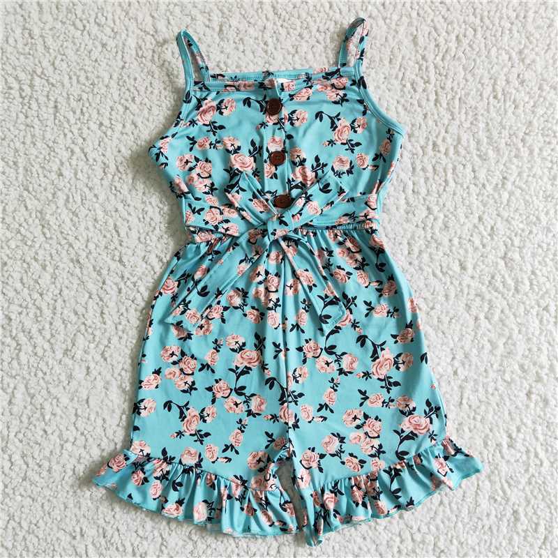 SR0002 New summer Cyan Sling Lace Floral Lace-Up Bodysuit