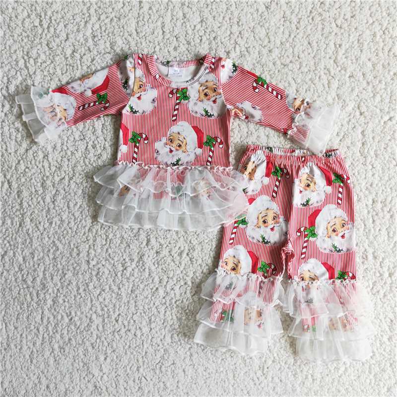 6 B12-18 Girls Santa's Lace Long Sleeve Suit