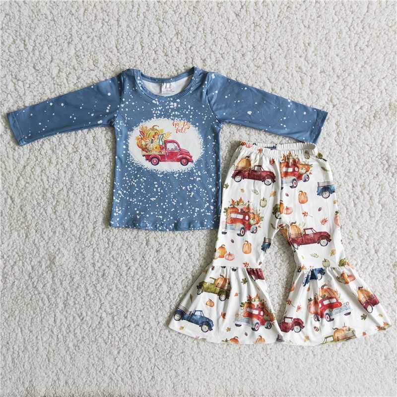 6 A0-4 Baby girls Pumpkin Car Polka Dot Top Pumpkin Car Flared Pants Trousers