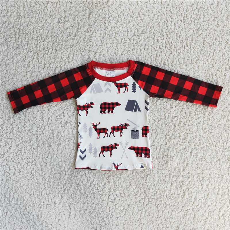 A33-1 Red Plaid Elk Bear Long Sleeves