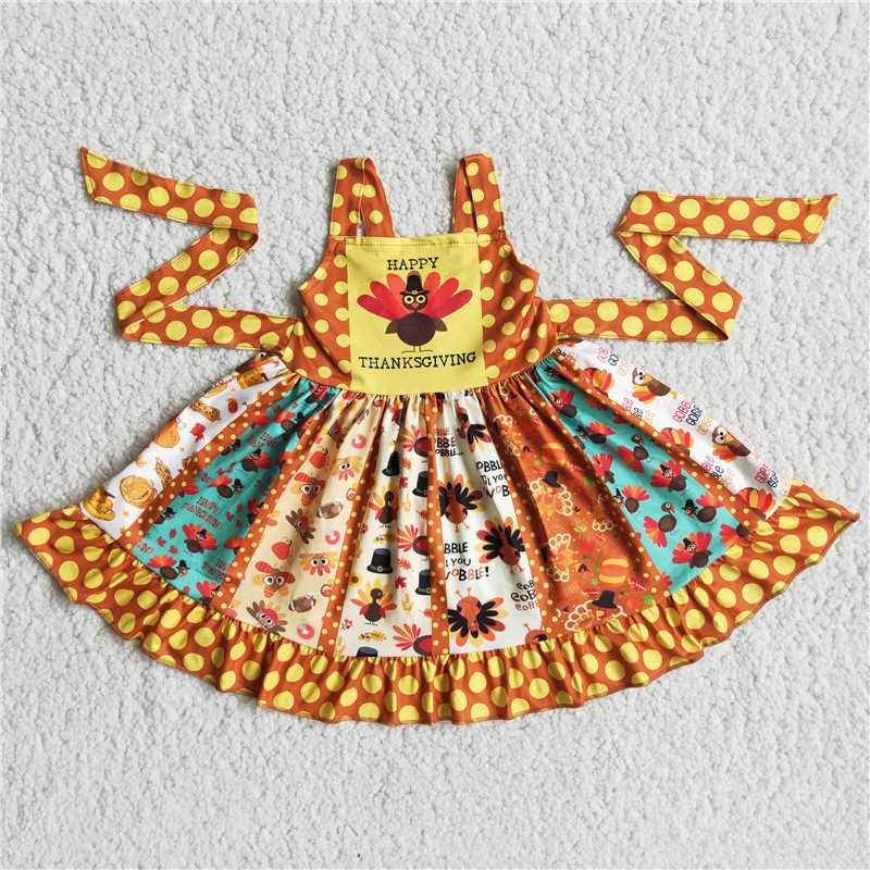 D4-11 New summer Turkey Strap Yellow Dress