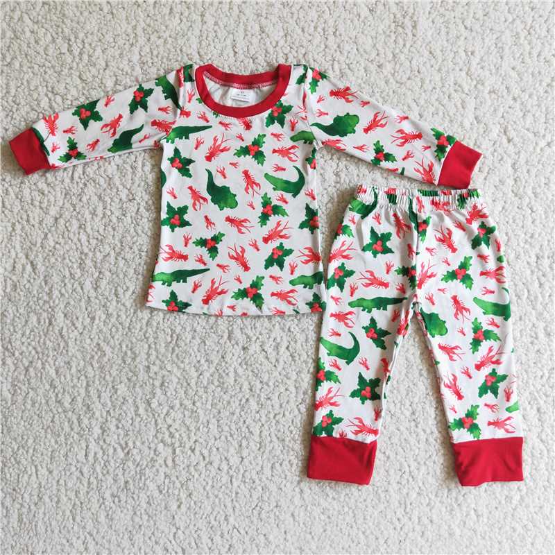6 C9-19 Boys Dinosaur Lobster Long Sleeve Pants Set D 1025