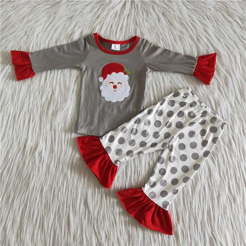 6 A24-14 Red Hat Santa Claus Grey Long Sleeve Polka Dot Trousers