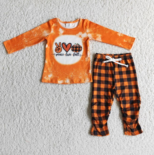 6 A9-27 Gesture Heart Pumpkin Top Plaid Pants Set D 816