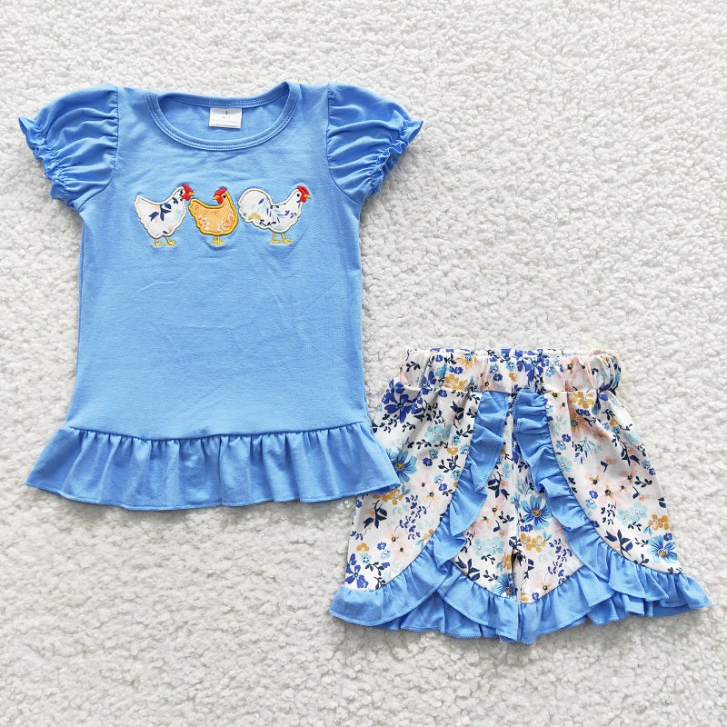 GSSO0211 toddler girl clothes embroidery chicken girl summer outfit D 4.12