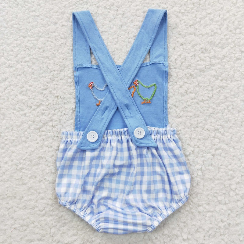 SR0286 Baby Boys Embroidered Rooster Blue Plaid Tank Top Bodysuit