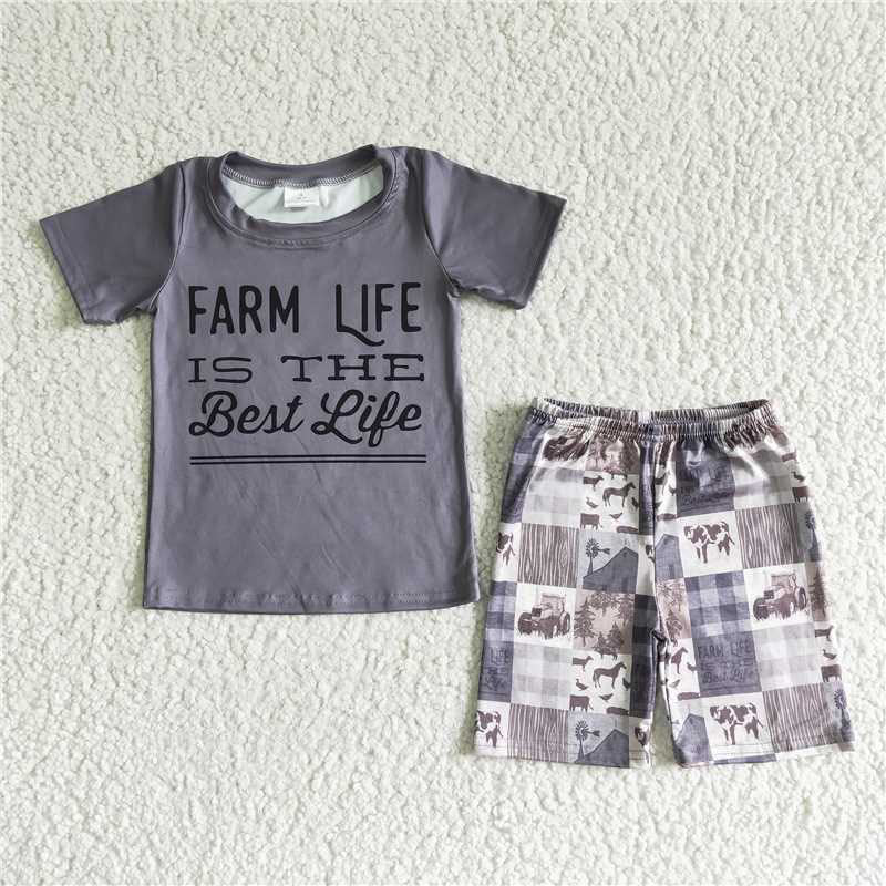 BSSO0029 Boys Letter Print Grey Auto Short Sleeve Shorts