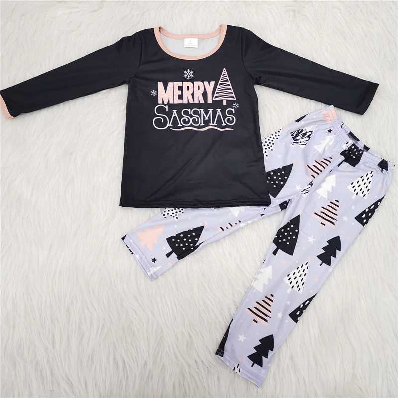 6 A25-16 Christmas Girl Black Top Trousers Set