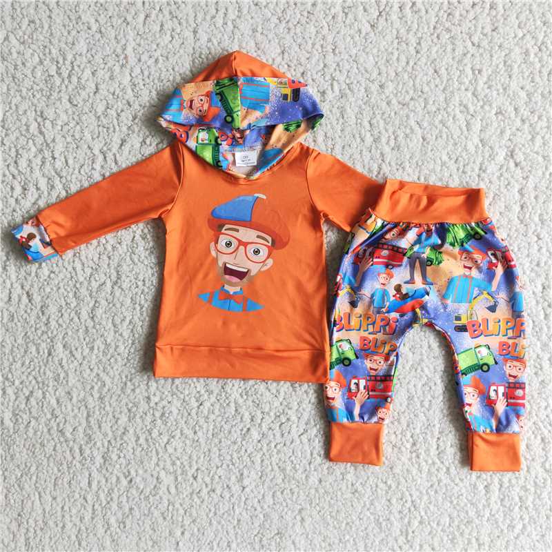 6 B8-19 Orange Long Sleeve Top Elastic Pants Set