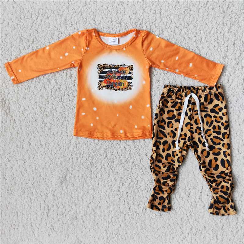 6 A14-20 Orange Pumpkin Long Sleeve Top Leopard Pants Set D 8.7