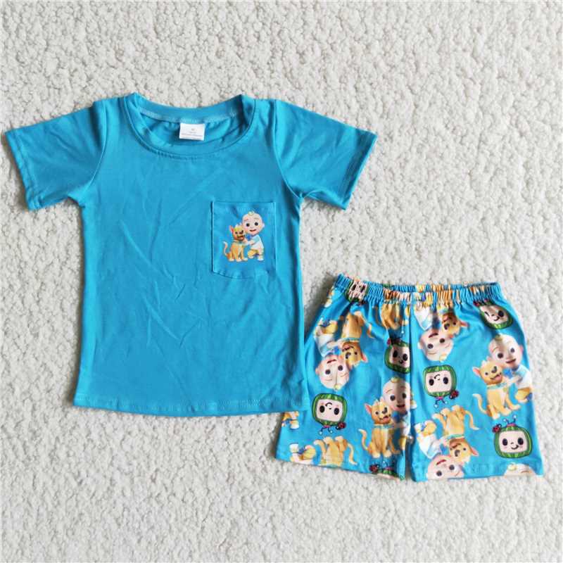 D9-26 Cartoon lue Pocket Boy Suit