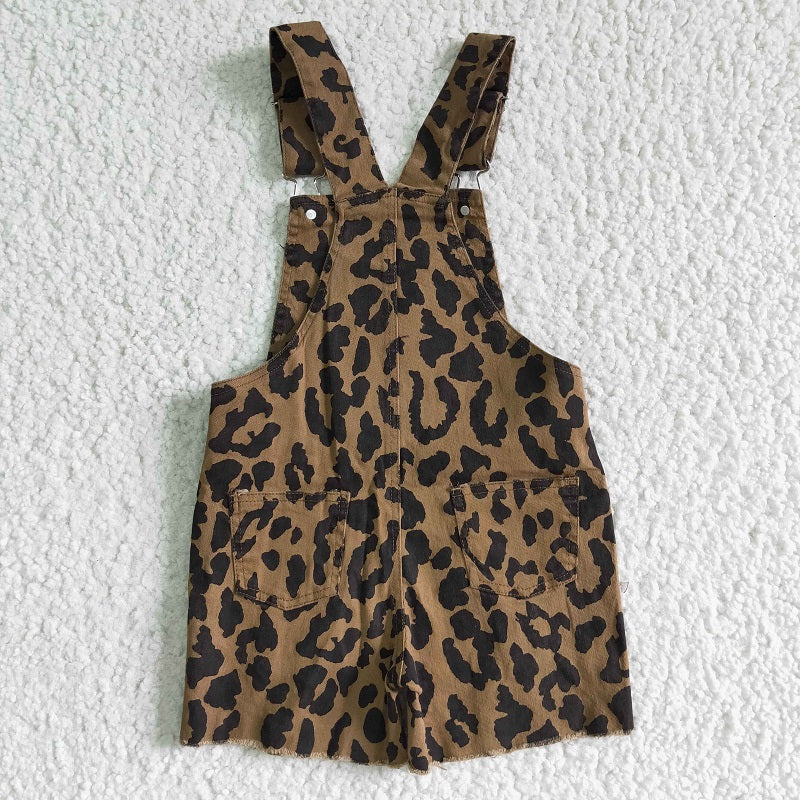 SS0018 Leopard Print Bib Denim Shorts