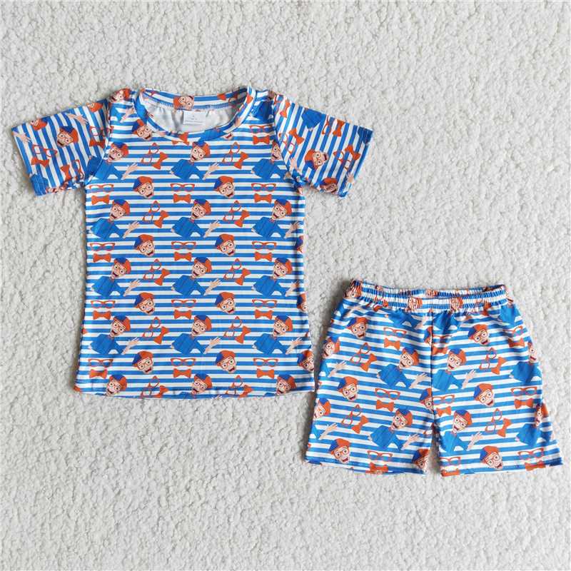 E12-13 Boys Striped Short Sleeve Shorts Set