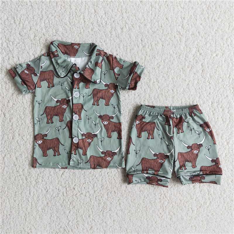 E14-1 Boys Bull Tau Green Short Sleeve Shorts Suit