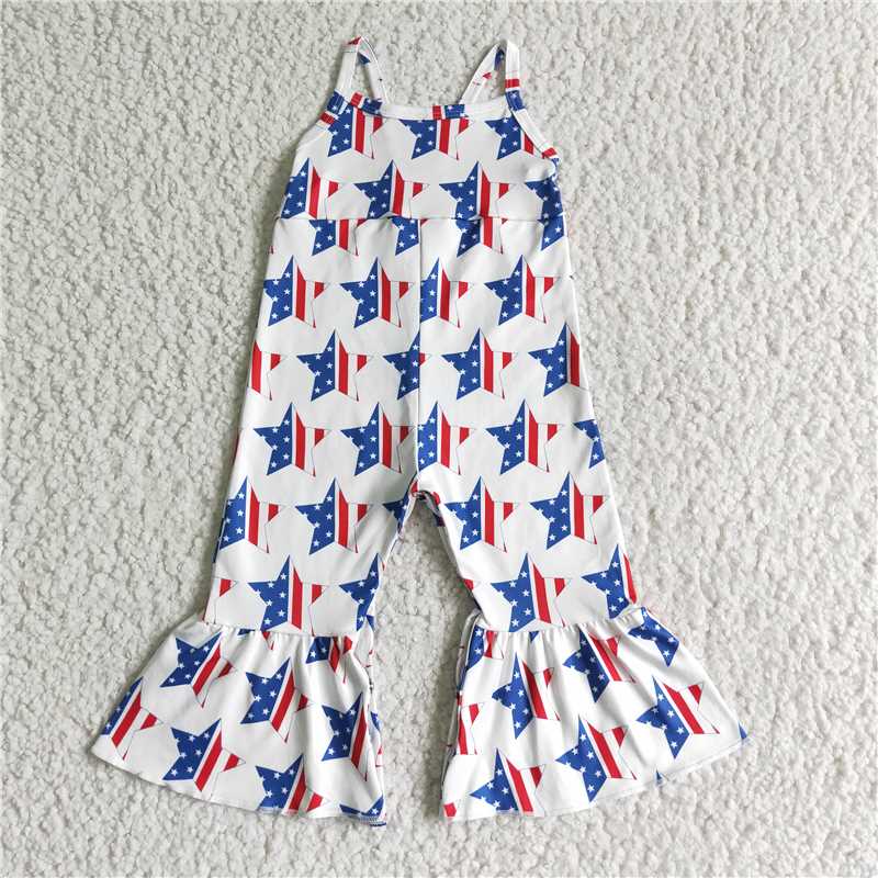 SR0057 4th of July Girls White National Day Star Sling Bodysuit