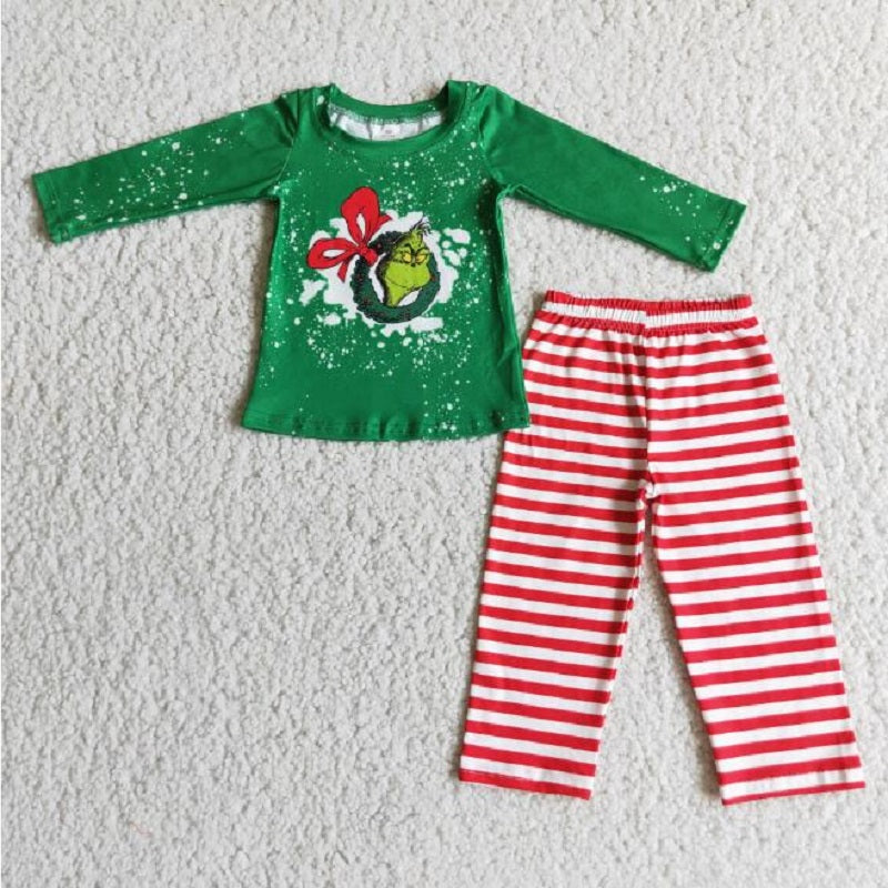 6 A12-4 Green Long Sleeve Top Red Striped Suit