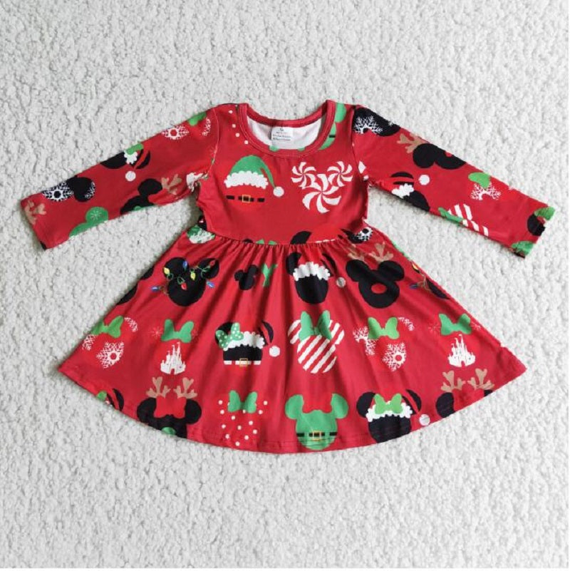 6 A11-4 Christmas cartoon red long sleeve skirt D 1021