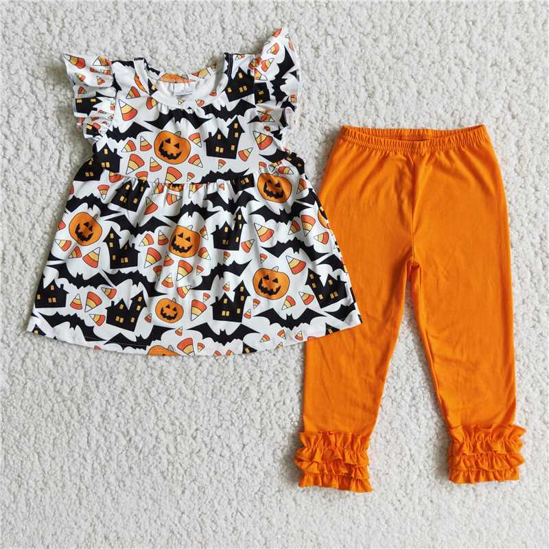 E3-5 Halloween Pumpkin Top Orange Pants Set D 828