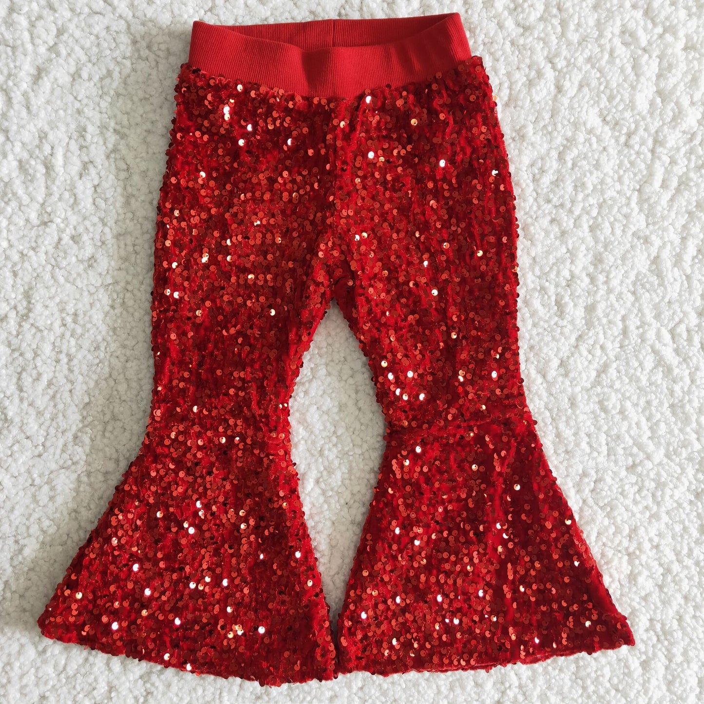 B4-11 Red Sequin Flared Pants