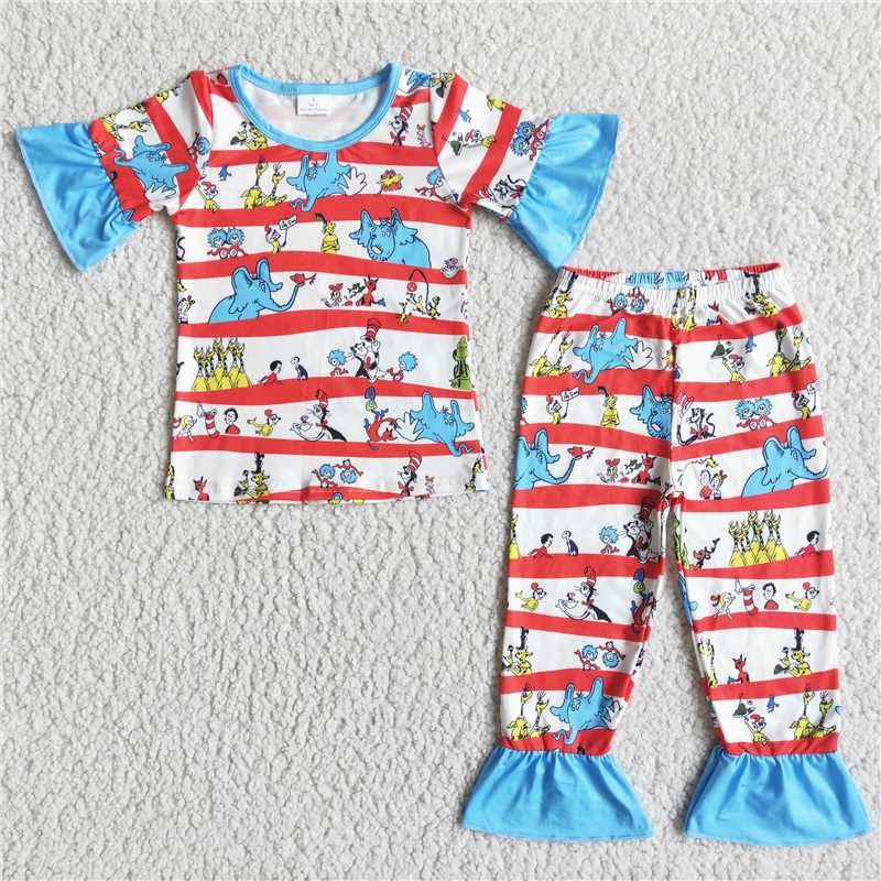 E5-11 girl elephant cartoon short-sleeved trousers pajamas