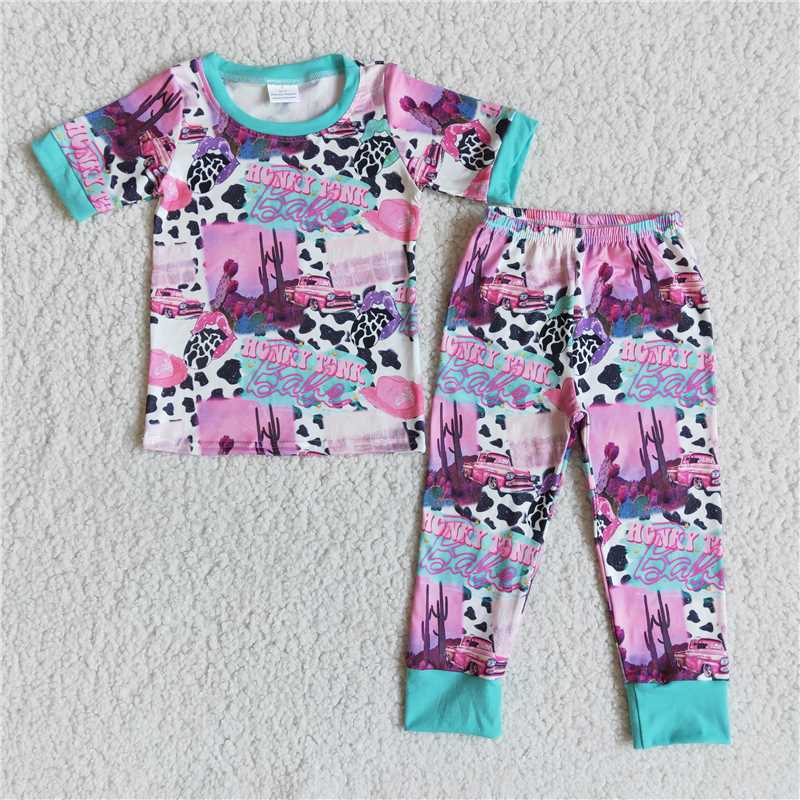 E11-4 Cow Print Short Sleeve Pants Set