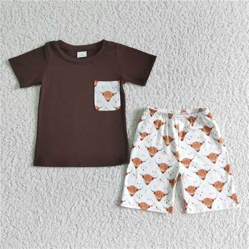 BSSO0032 Boys Brown Pocket Short Sleeve Alpine Shorts Suit D 6.21